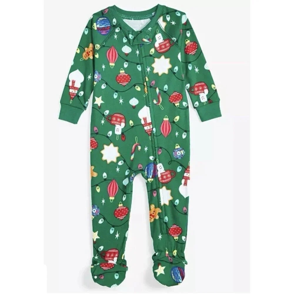 Holiday Lane Unisex Baby 6-9 Months Zippered Footed Sleeper Green Ornaments 057